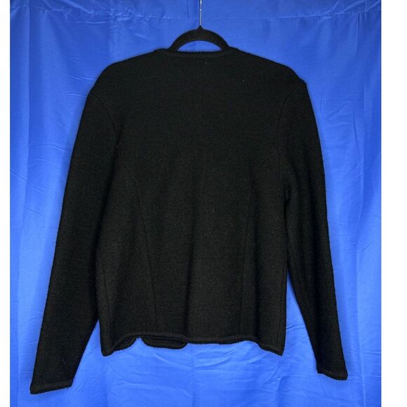 Vintage Womens 100% Wool Tailored Black Chunky Knit 90s Cardigan Quiet Luxury L - Picture 3 of 9